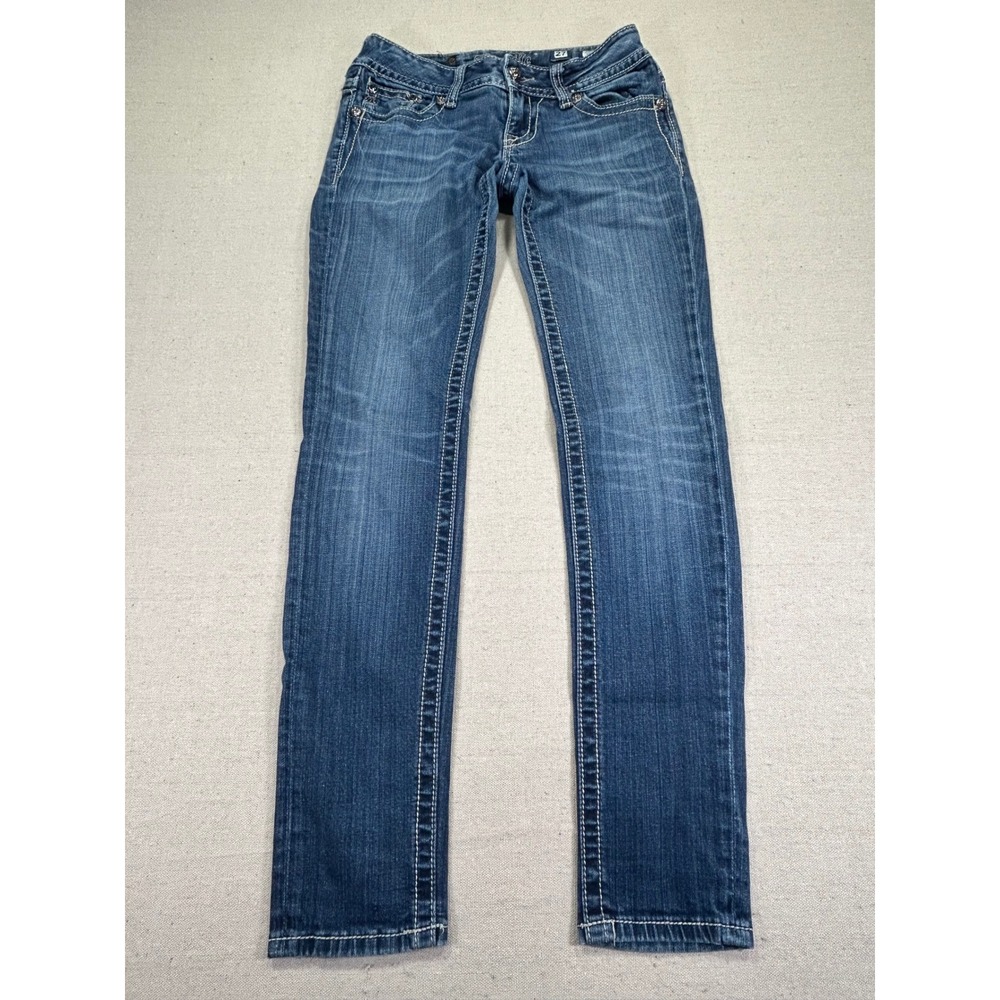Miss Me Women's 27 Blue Jeans Stretch Performance Skinny Distressed Bling